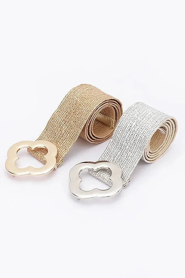 Elegance Bloom Metallic Stretch Belt - Silver