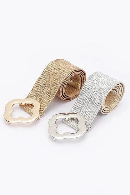 Elegance Bloom Metallic Stretch Belt - Silver