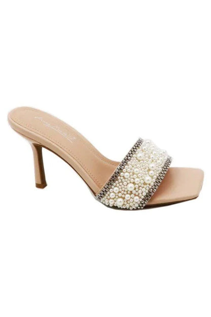 Elegant Pearl Slide Sandals – Nude Heeled Women’s Slides