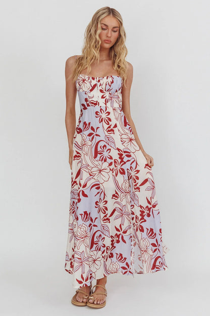 Echoes Tied Back A-Line Midi Dress Floral Lilac