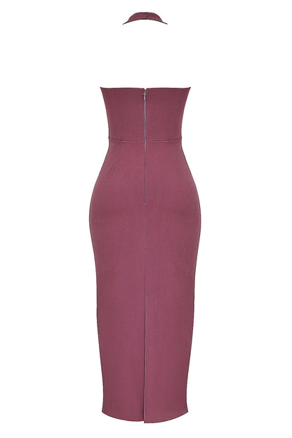 mulberry twill halter maxi dress