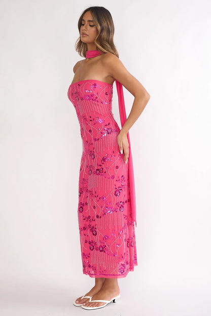 Jeremia Strapless Maxi Dress Sequin Plum