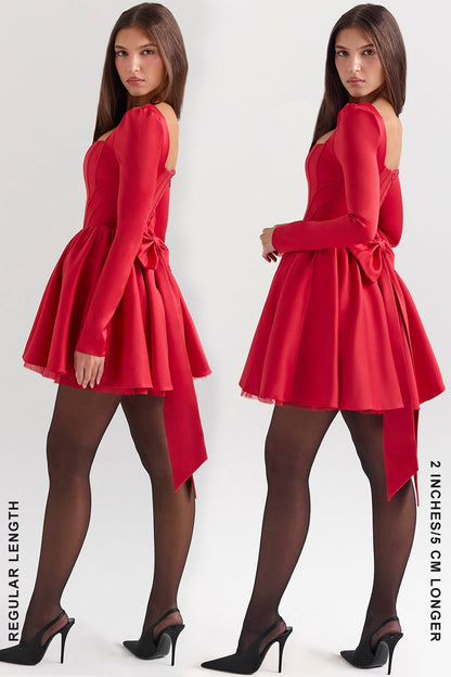 holly red removable bow tulle mini dress - sale
