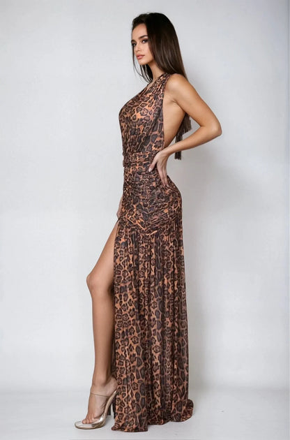 Fierce Elegance Leopard Mesh Maxi Dress