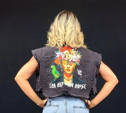 Frida Muse Crop Vest (Black Denim)