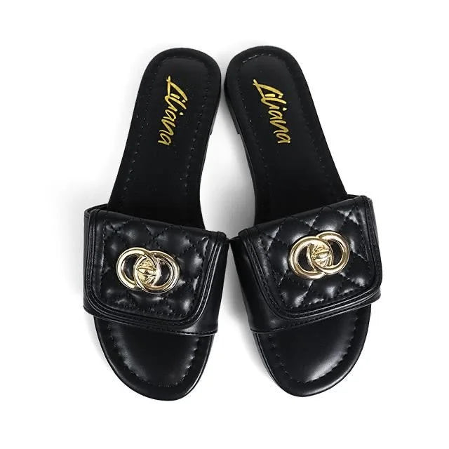 Kendry Charm Slip-On Sandals Black