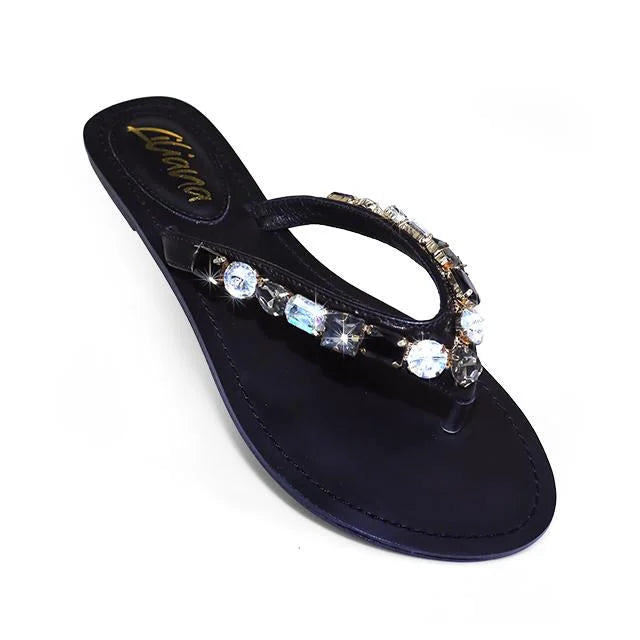 Glam Marlo 256 Crystal Flat Sandals Black shoes