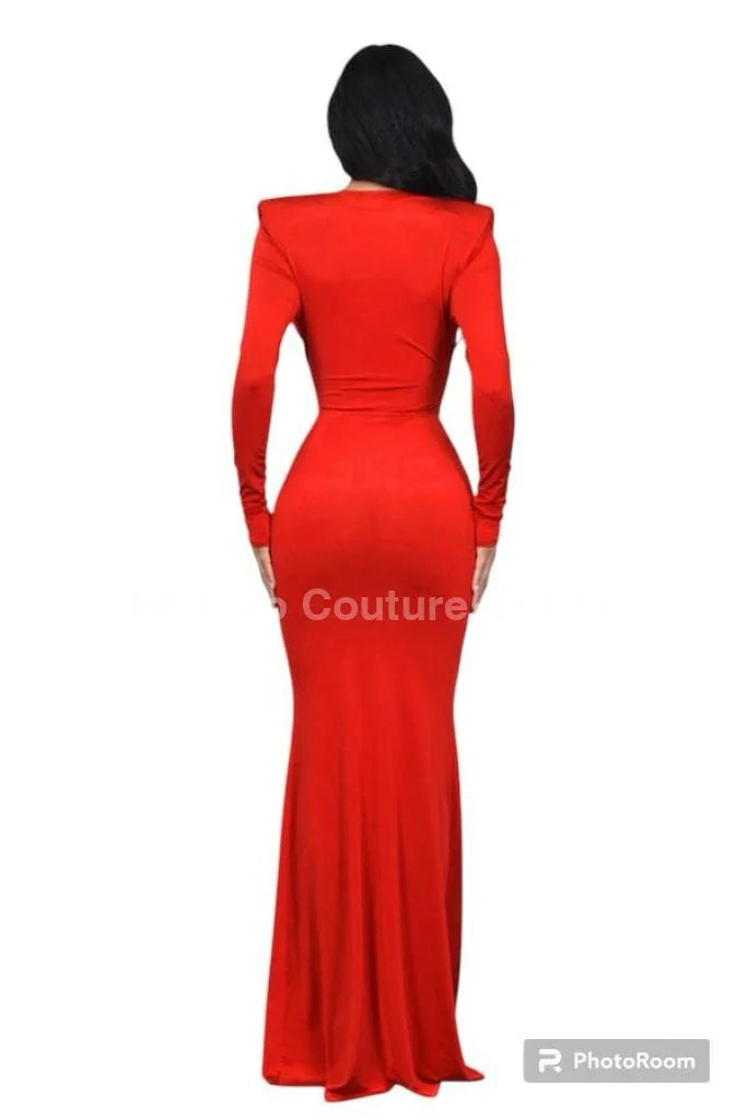 Glam Twist Maxi Dress (Tomato Red)