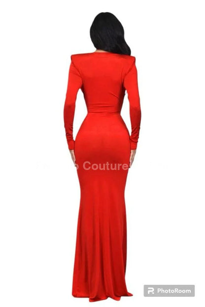 Glam Twist Maxi Dress (Tomato Red)