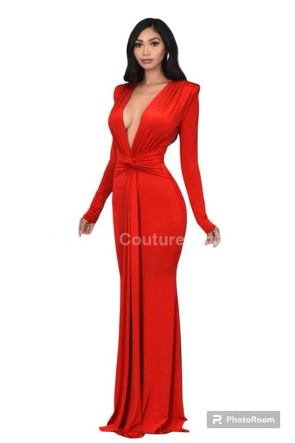 Glam Twist Maxi Dress (Tomato Red)