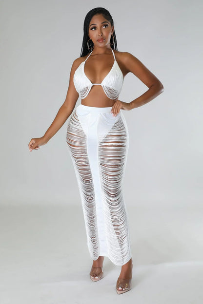 Haven Days Skirt Set – White Skirt Set with Fringe Lace