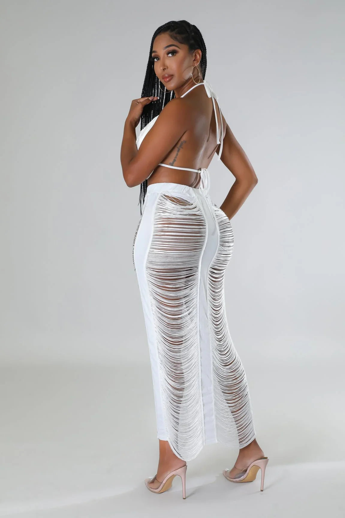 Haven Days Skirt Set – White Skirt Set with Fringe Lace
