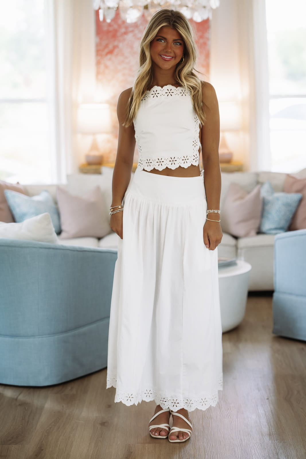 Beachside Blossom Top and Maxi Skirt - White