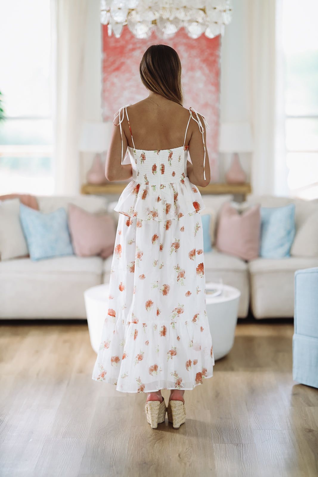 Nobody Like You Floral Midi Dress - White and Peach