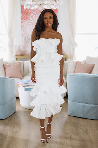 Tranquil Ruffle Top and Maxi Skirt Set - White