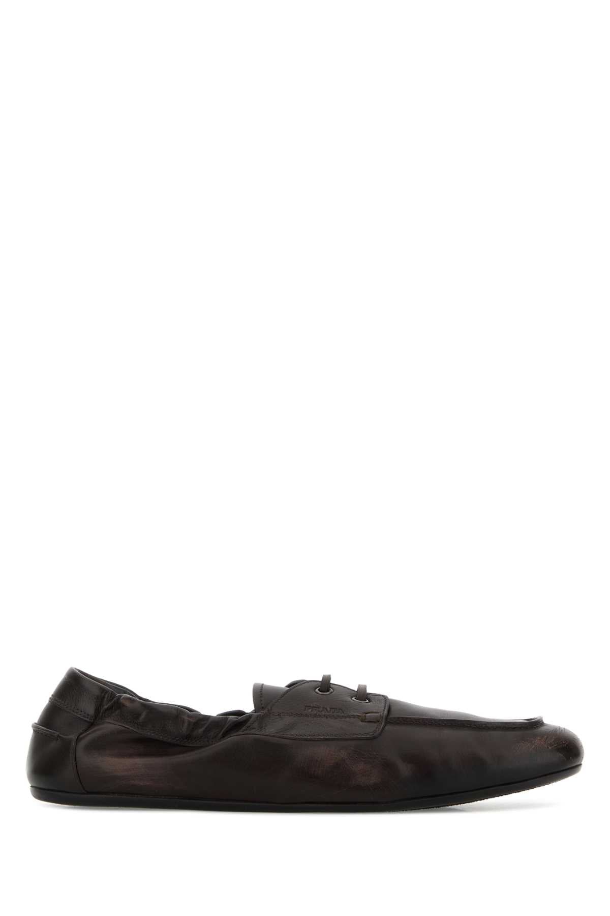 Prada Leather Moccasin Loafer — Brown
