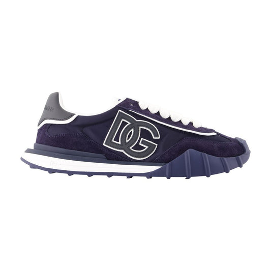 Dolce&Gabbana Logo-Embroidered Calfskin Sneaker — Navy