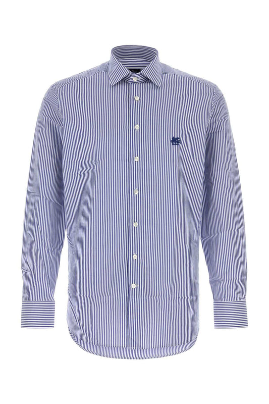 Etro Embroidered Poplin Shirt — Blue