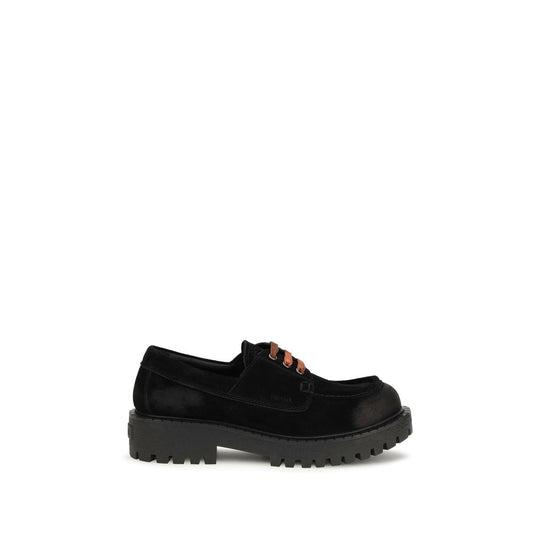 Prada Suede Lace-Up Loafer — Black