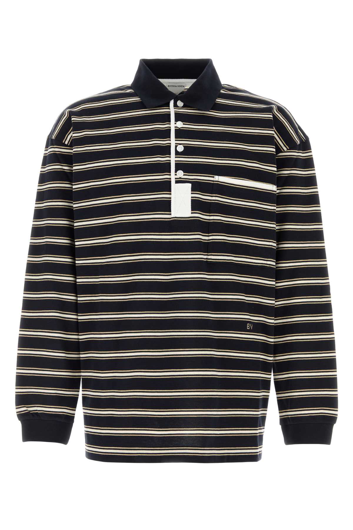 Bottega Veneta Striped Cotton Polo — Navy