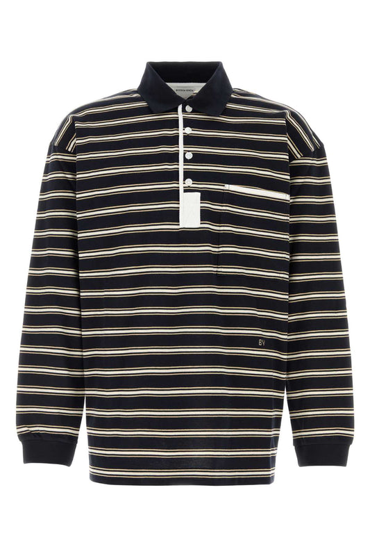 Bottega Veneta Striped Cotton Polo — Navy