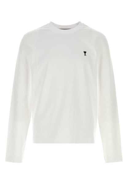 AMI Paris Logo-Embroidered Cotton T-Shirt — White