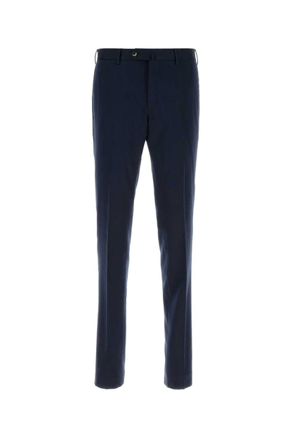 Pt Torino Cotton-Silk Blend Trousers — Navy