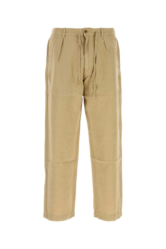 Polo Ralph Lauren Pleated Linen Trousers — Beige