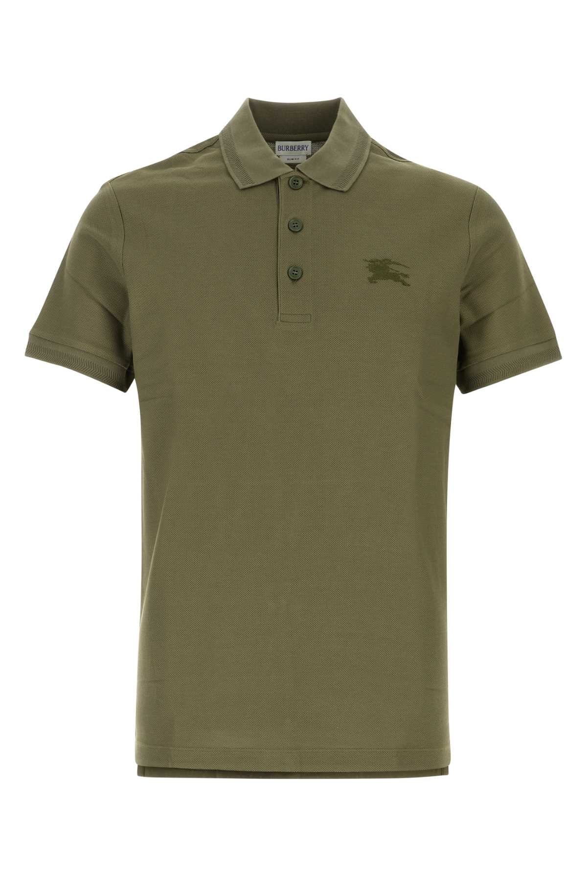Burberry Logo-Embroidered Piquet Cotton Polo Shirt — Olive