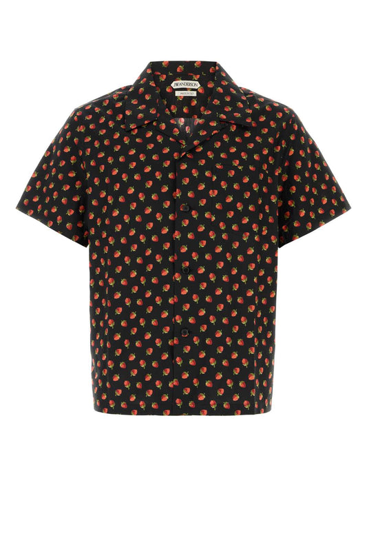 JW Anderson Floral-Print Poplin Shirt — Black