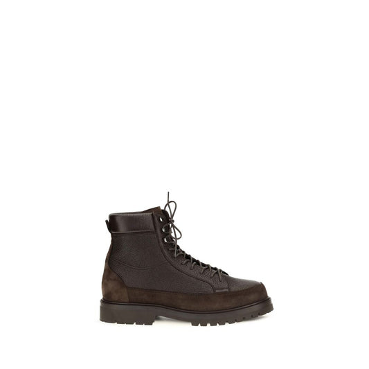 Brunello Cucinelli Deer Leather and Suede Lace-Up Boot — Brown