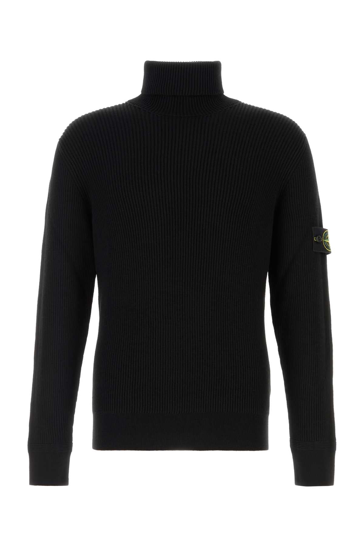 Stone Island Ribbed Virgin Wool Sweater — Black