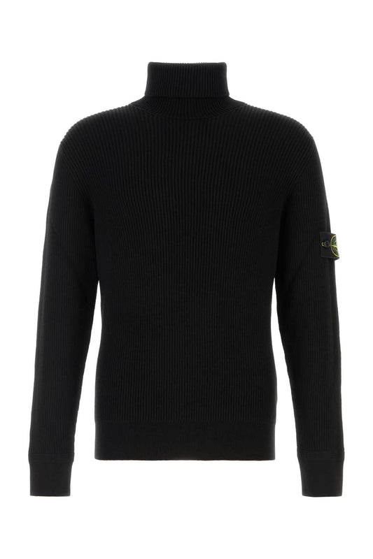 Stone Island Ribbed Virgin Wool Sweater — Black