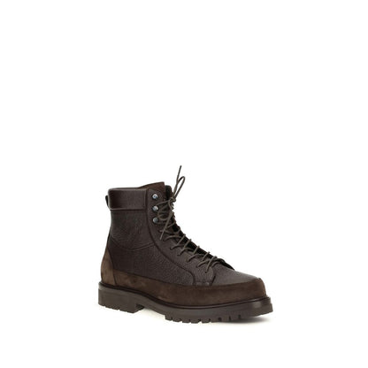 Brunello Cucinelli Deer Leather and Suede Lace-Up Boot — Brown