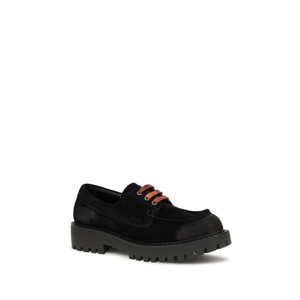 Prada Suede Lace-Up Loafer — Black