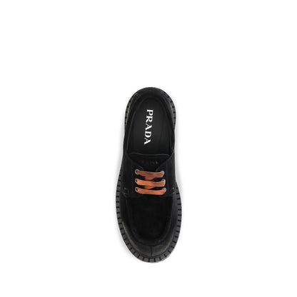 Prada Suede Lace-Up Loafer — Black