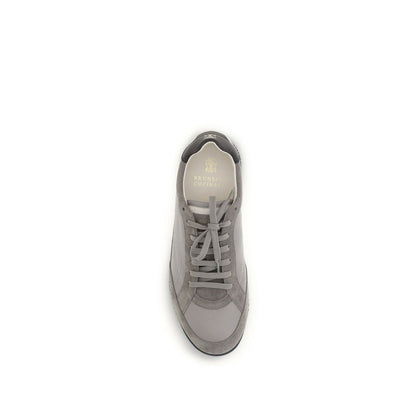 Brunello Cucinelli Mixed Material Low-Top Sneakers — Gray