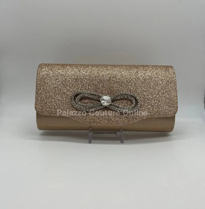 Infinity Glitter Rhinestone Bow Clutch (Rose Gold)