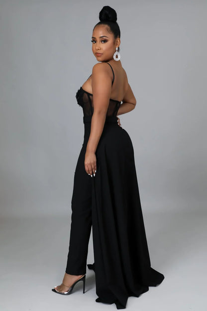 I’m So Into You Black Jumpsuit with Lace and Sheer Bodice Detail