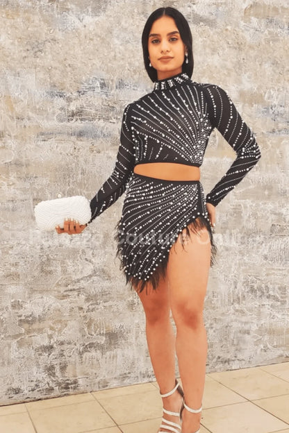 Karla Mesh Skirt Set with Pearls