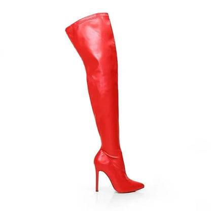 Pu Leather Gisele Pointed Toe Over The Knee Boots-Red Pu