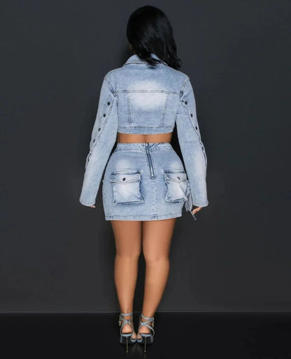 Let It Happen Denim Skirt Set
