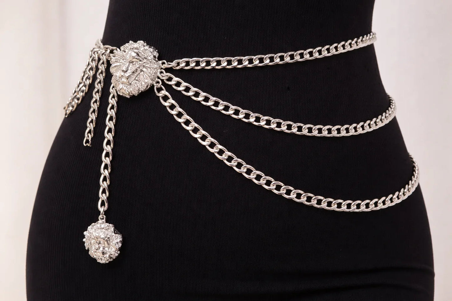 Lioness Chain Belt with Draped Chains and Lion Detail
