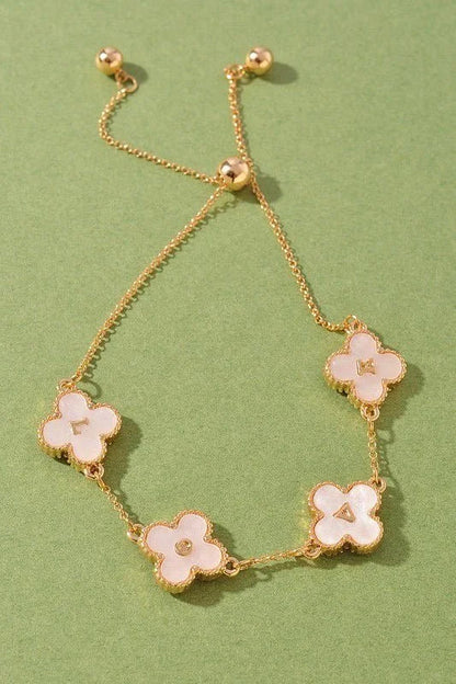 Love Mother of Pearl Clover Bracelet- Gold Cream