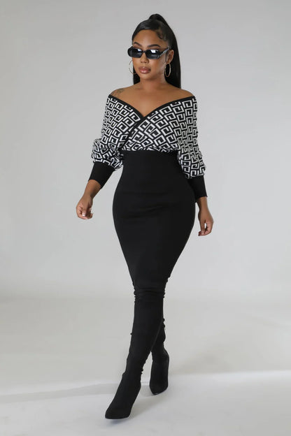 Lumina Babe Knit Midi Dress with Off-Shoulder V Neck