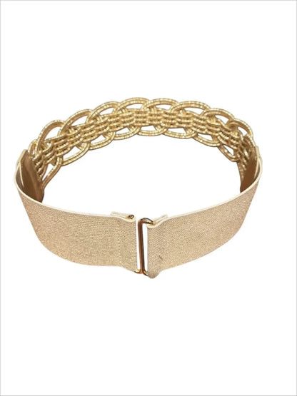 Luna Wave Gold Waist Belt with Braided Elastic Design