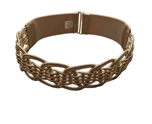 Luna Wave Gold Waist Belt with Braided Elastic Design