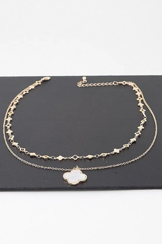Luxe Clover Double-Layer Clover Necklace in Gold Cream Finish