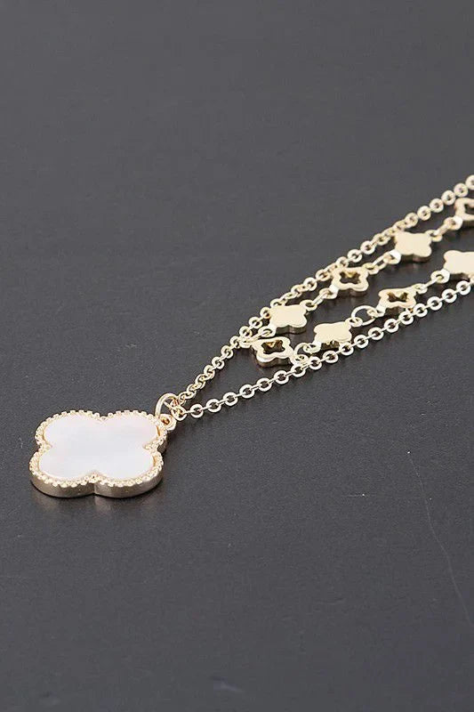 Luxe Clover Double-Layer Clover Necklace in Gold Cream Finish