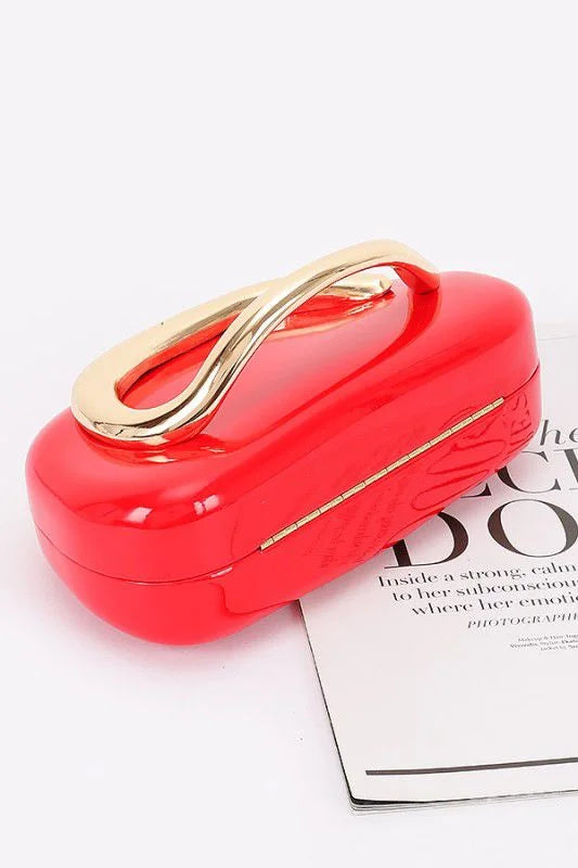Luxe Metal Handle Case Clutch - Red